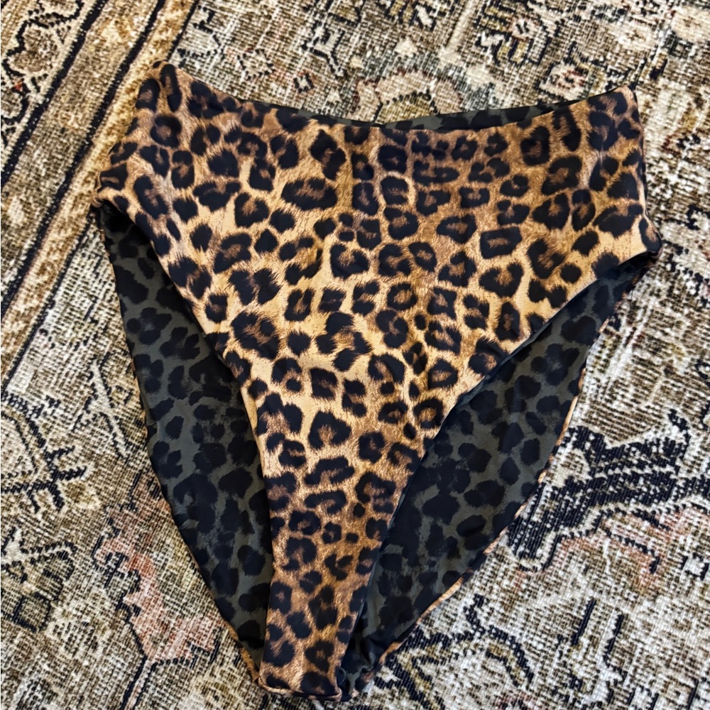 Good American Leopard Reversible Print High-Waisted Bikini Bottom Size S